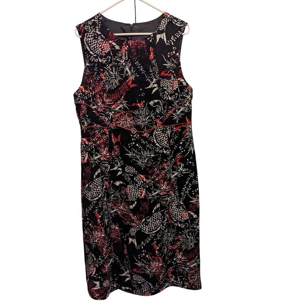 Harvé Benard Black‎ Red Floral Sleeveless Midi Dress Size 14